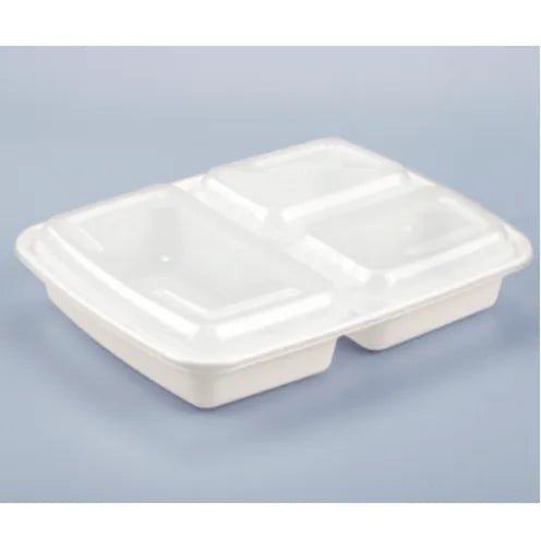 White 3 Compartment Rectangle Container with Lids 150set/cs