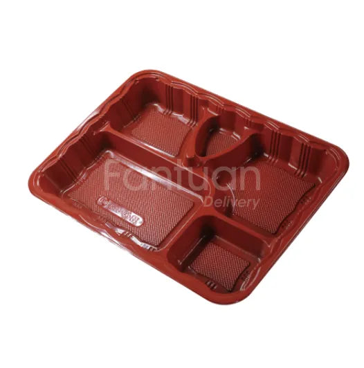 Bento Box 5 Compartment Red & Black Base Only 500/cs -k028