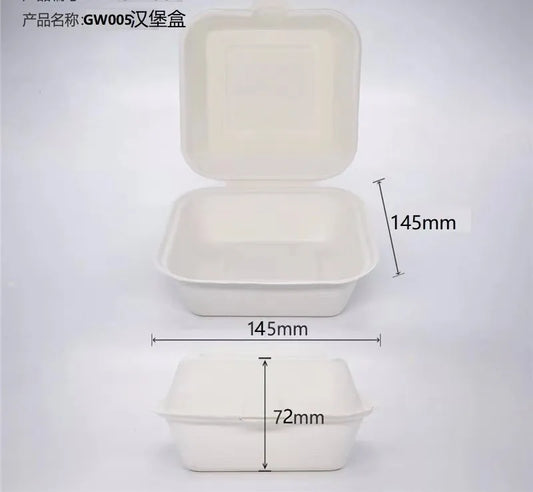 Bio Hinged Sugarcane Box (5x5x3") 400/cs