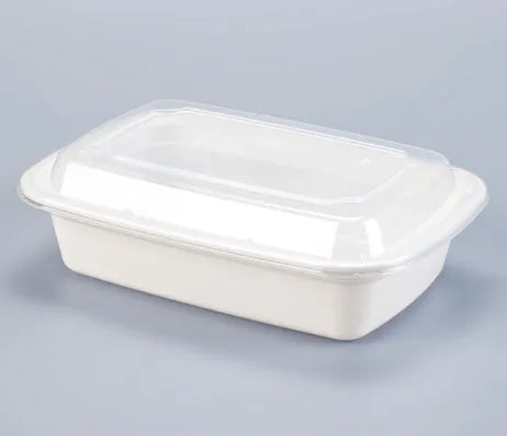 Lr38oz White Rect. Container with Lids 150set/cs